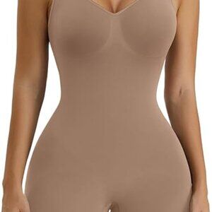 SHAPERX Wide Starps Mid-Thigh Bodysuit Tummy Control Shapewear Seamless Sculptin
